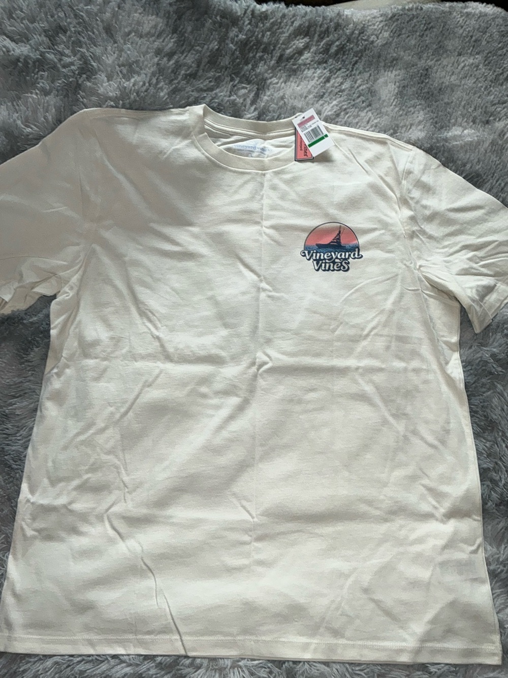 Vineyard Vines Cream Tee with Pink Sunset Graphic